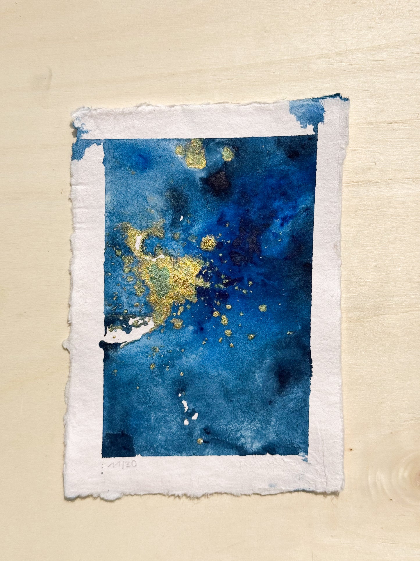 11/30 - Blue & Gold Abstract (14,8 x 21,0 cm Original)