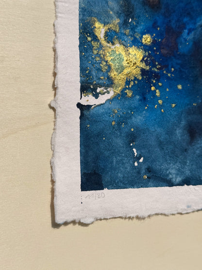 11/30 - Blue & Gold Abstract (14,8 x 21,0 cm Original)