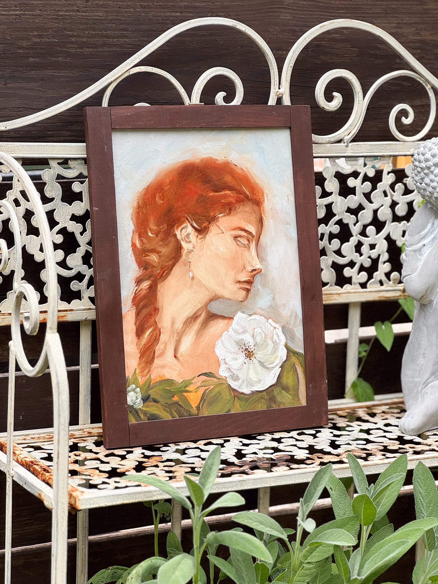 Lady With A Rose - Original Oil Painting (21x30cm)