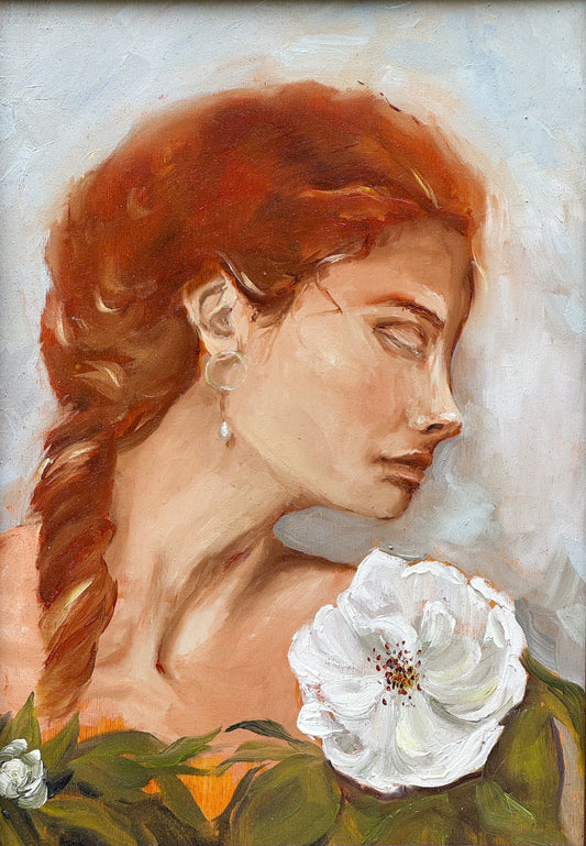 Lady With A Rose - Original Oil Painting (21x30cm)